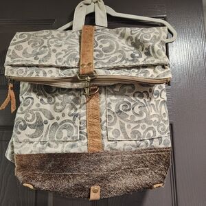 Myra Bag Gray and Brown Patterned Backpack